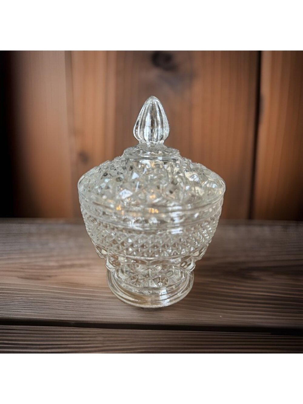 Anchor Hocking Wexford Clear Glass Sugar Bowl with Lid Vintage Diamond Pattern